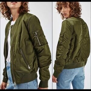 Womens Deep Olive Army Green TopShop Bomber Jacket 4